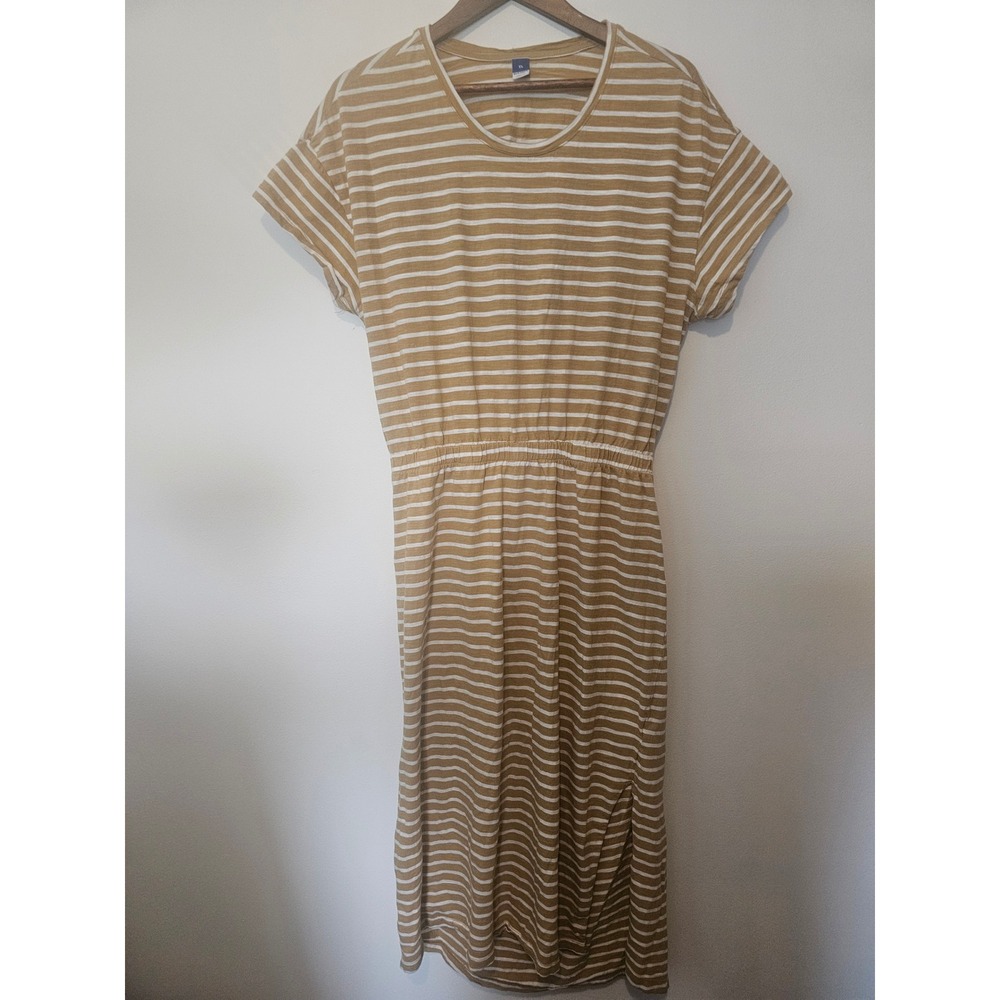 [Coastal Boho] Old Navy Striped Midi Dress Women XL Mustard Open Back Cotton